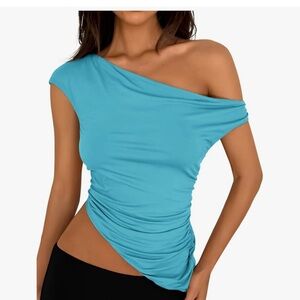 Amazon Turquoise Asymmetrical Crop Top